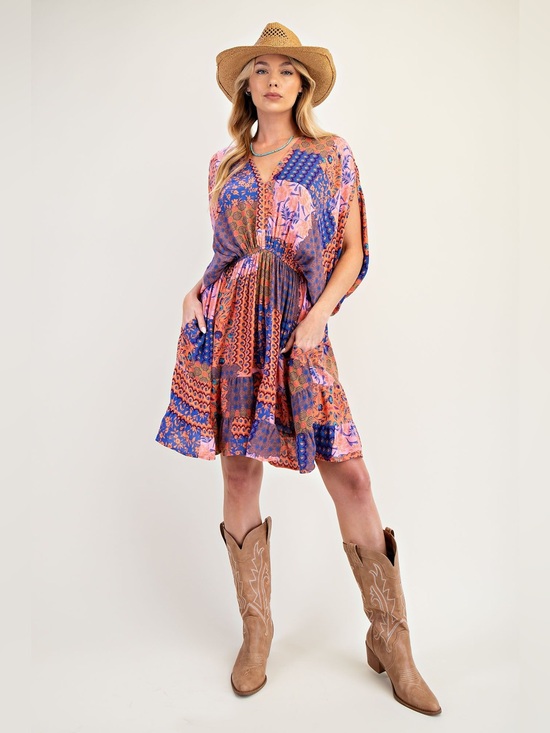 Easel Los Angeles Dresses & Skirts - Easel PATCHWORK PRINTED RAYON GAUZE DRESS